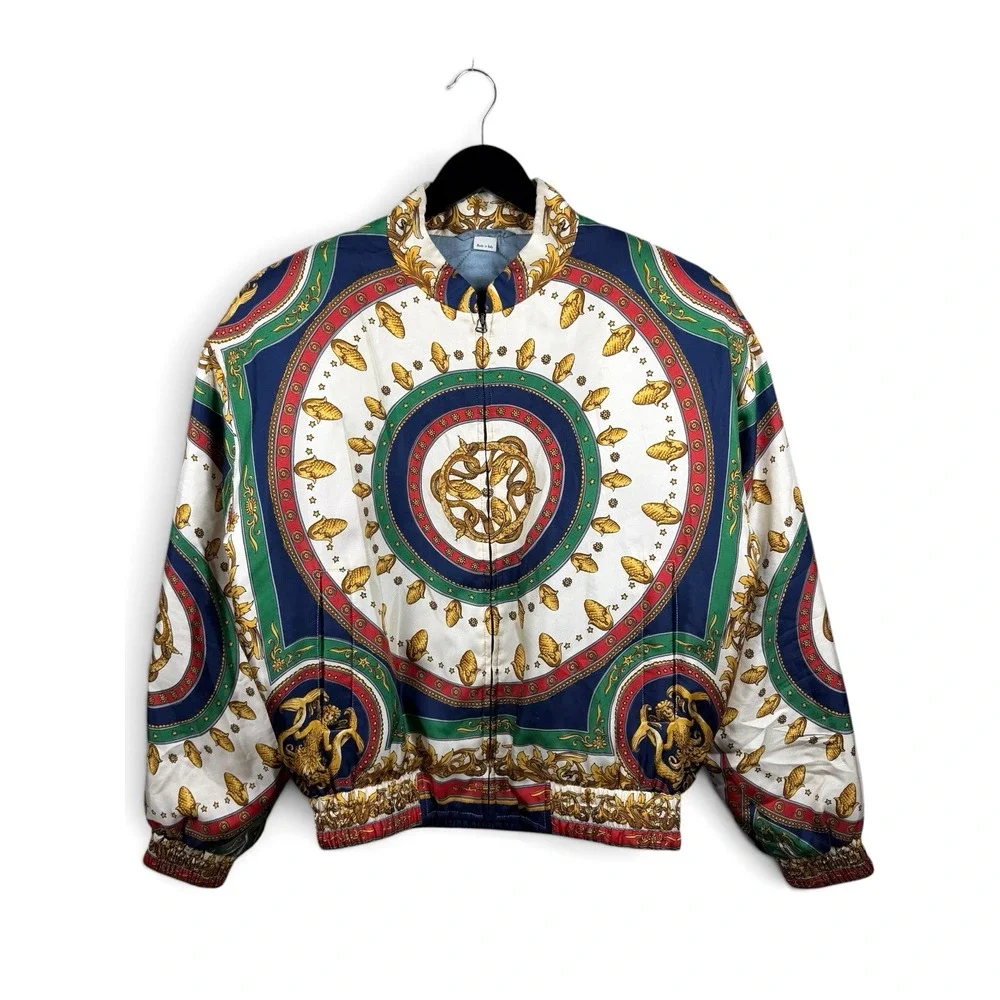 Gucci 100% Silk 'Mermaid' Blouson Jacket - Green/Ivory - SIZE 46 - RETAIL: $2800